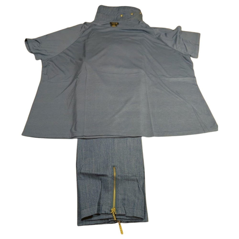 IMAN Global Chic Classic Denim Woman's Shirt And Pants Set Size 22W SHORT NWT